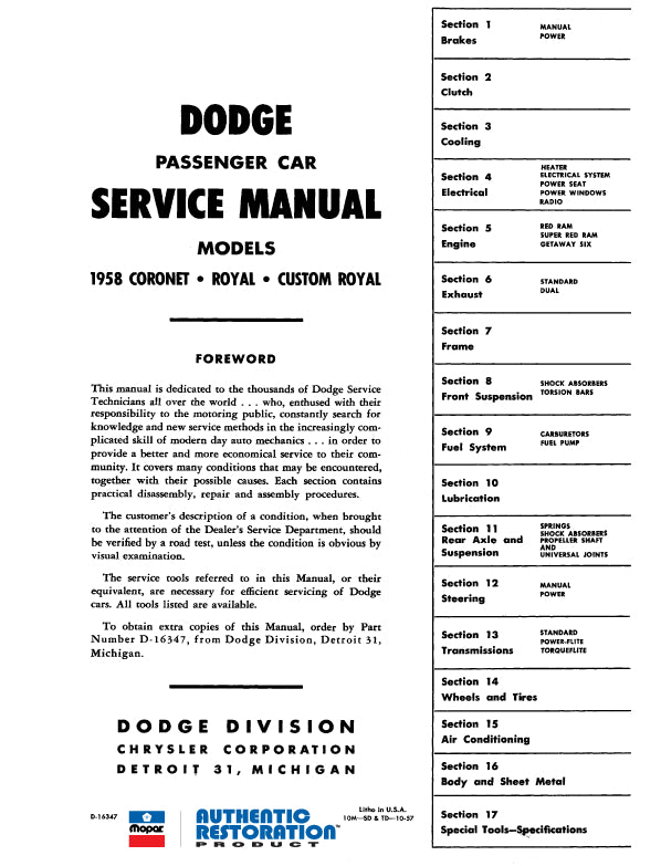 1958-1959 Dodge Service Manual - All Models - Image 4