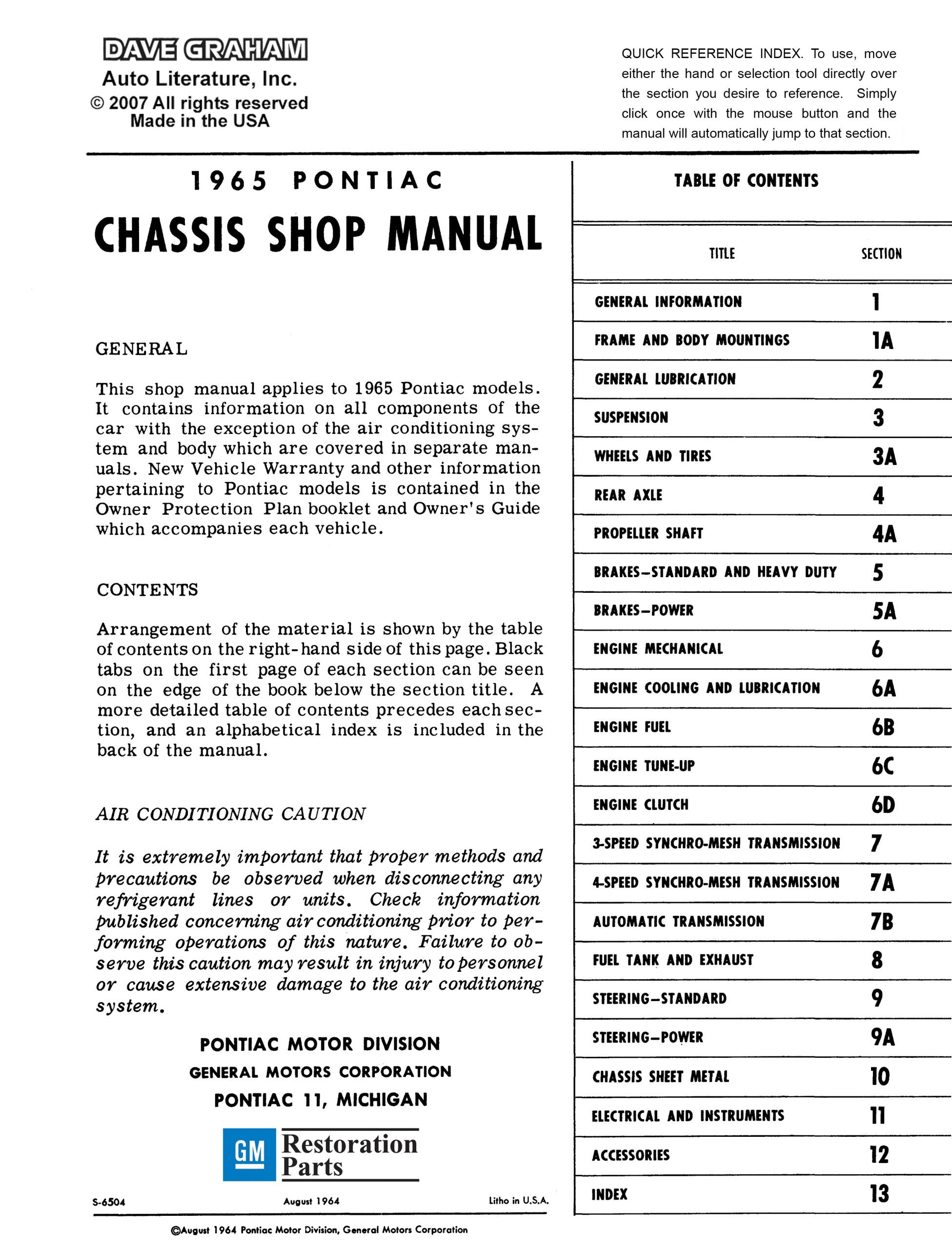 1965 Pontiac Shop Manual With Body & Air Conditioning Manuals - Image 3