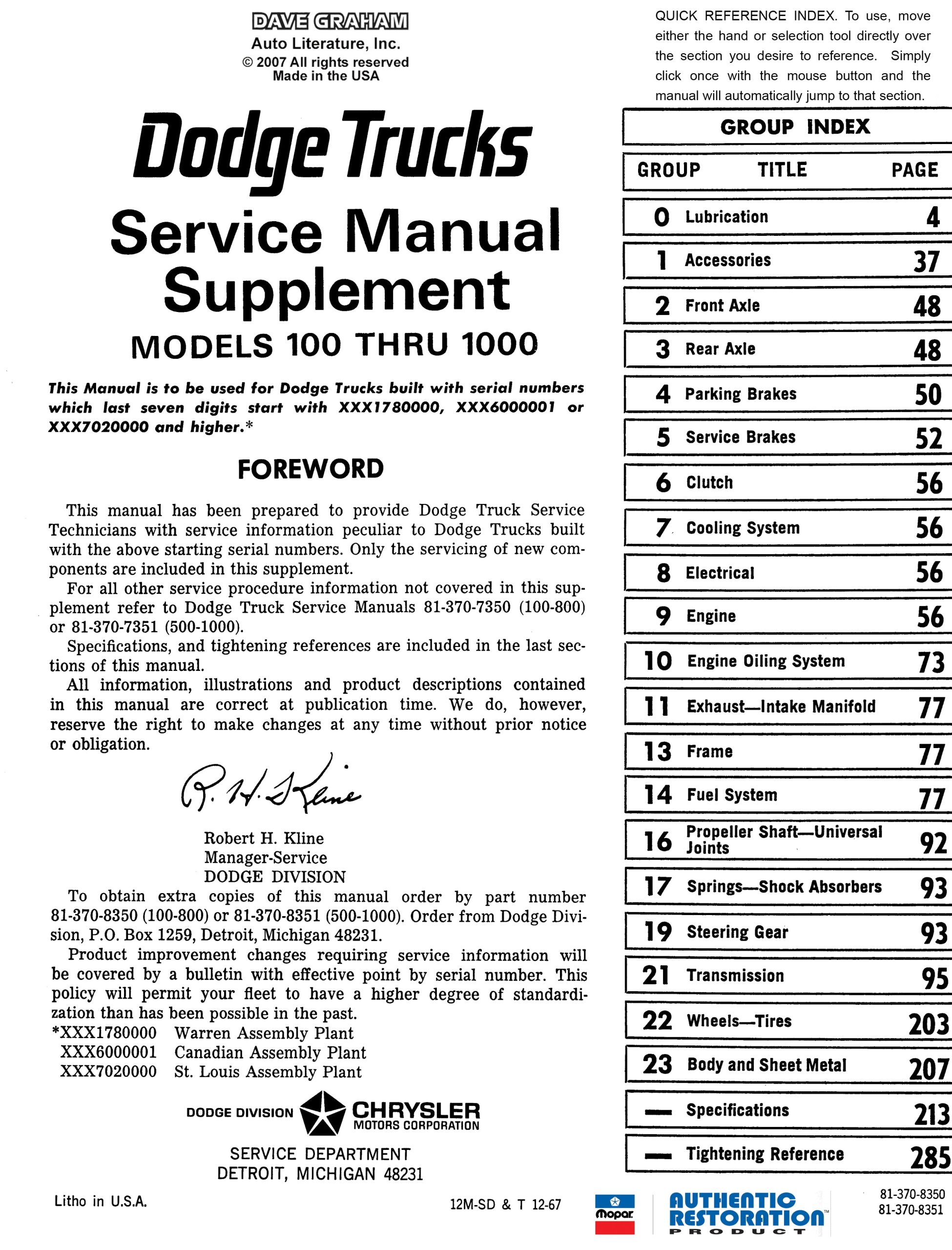 1967-1968 Dodge Truck Shop Manual - All Models - Image 4